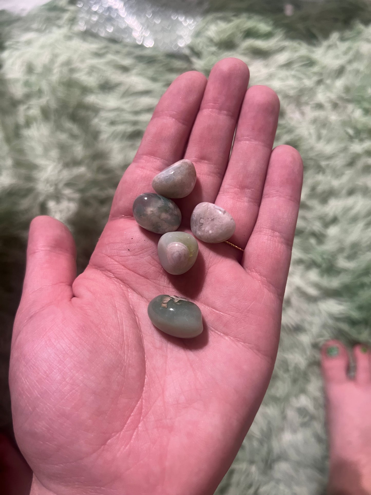 Green flower agate tumbles