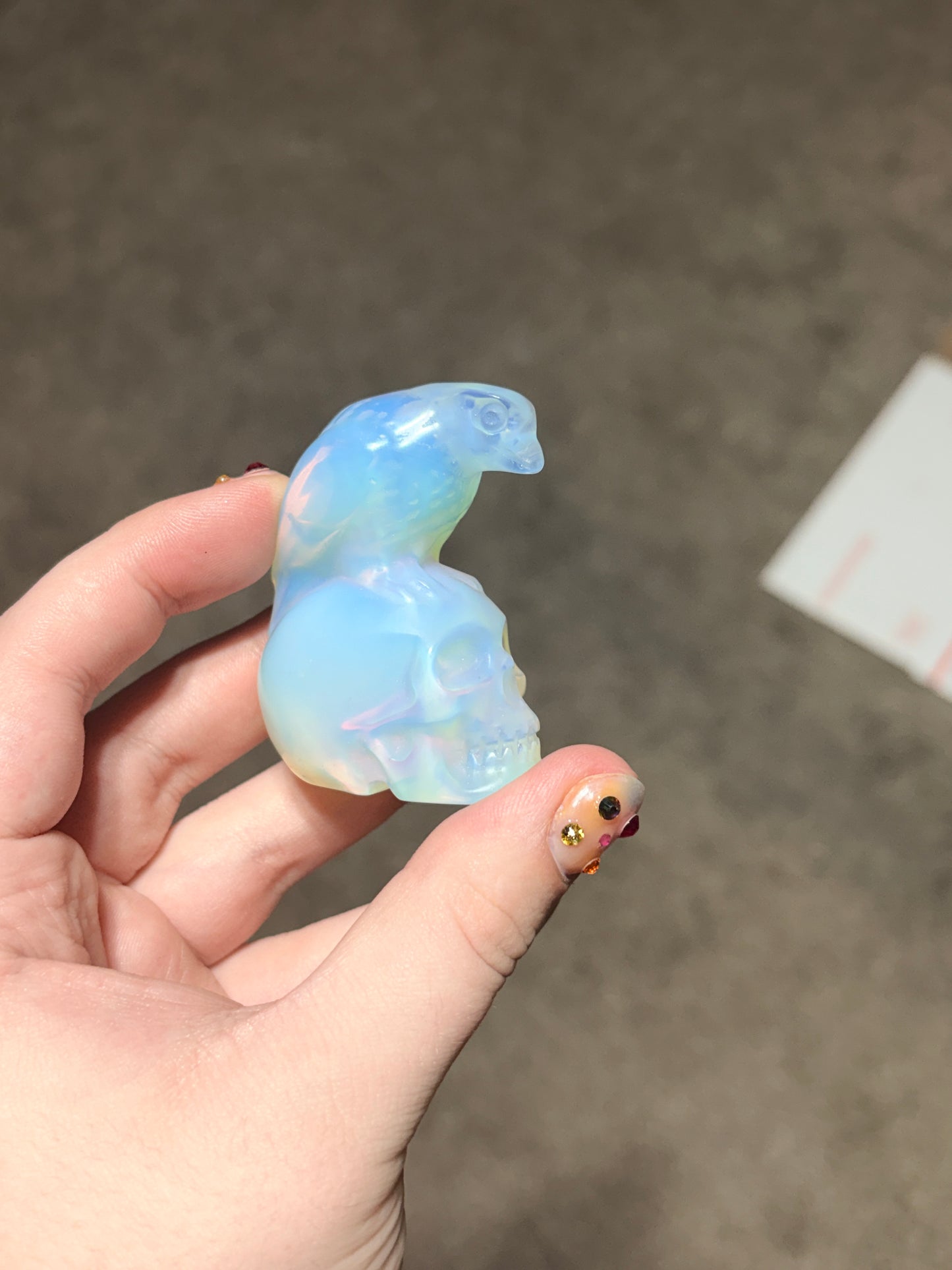 Opalite raven on skull carving 🌕