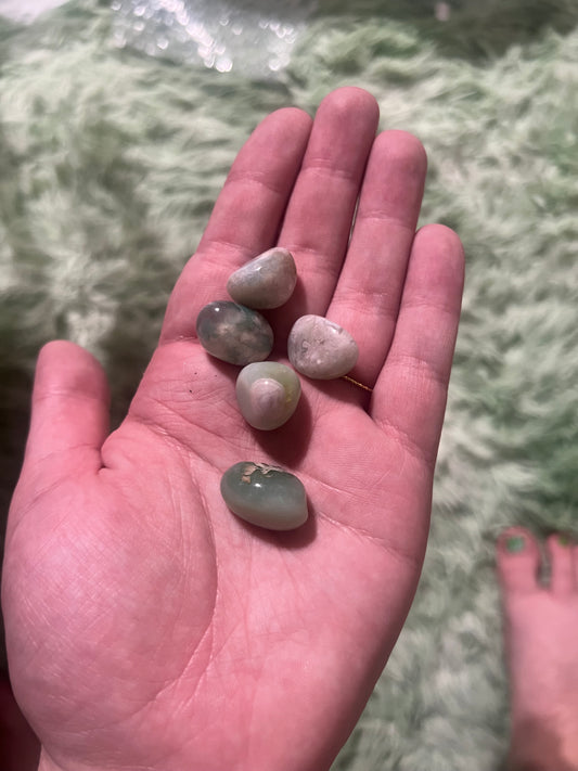 Green flower agate tumbles